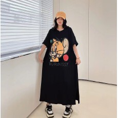批发仿棉<b class='q'>牛奶</b><b class='q'>丝</b>#春秋季韩国宽松加大码<b class='q'>连衣裙</b>女装短袖长款过膝长裙夏