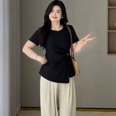 批发40支棉【92棉8氨纶】200斤大码<b class='q'>女装</b>胖MM夏季新款圆领短袖T恤上衣