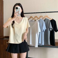 批发40支棉【92棉8氨纶】200斤大码<b class='q'>女装</b>胖MM夏季新款圆领短袖T恤上衣