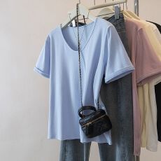 批发40支棉【92棉8氨纶】200斤大码<b class='q'>女装</b>胖MM夏季新款圆领短袖T恤上衣