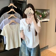 批发40支棉【92棉8氨纶】200斤大码<b class='q'>女装</b>胖MM夏季新款圆领短袖T恤上衣