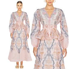 批发实拍澳洲<b class='q'>走</b><b class='q'>秀</b><b class='q'>款</b>V领钉珠荷叶边上衣+高腰超级大摆长半裙套装裙