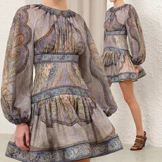 批发2026度假泳衣新款织锦花纹蓝色迷你<b class='q'>连衣裙</b>