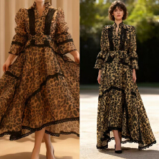 批发法式复古性感<b class='q'>连衣裙</b>女2025秋新款蕾丝花边高级感系带收腰显瘦长裙