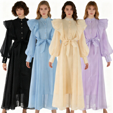 批发新款法式小众轻奢波点<b class='q'>连衣裙</b>女领复古裙子长袖收腰长裙款