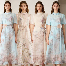 批发澳洲小众重工钉钻花边短袖宽松<b class='q'>亚麻</b><b class='q'>连衣裙</b>女4 色