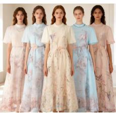 批发澳洲小众重工钉钻花边短袖宽松<b class='q'>亚麻</b><b class='q'>连衣裙</b>女5色