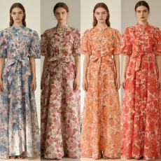 批发新款<b class='q'>宫廷</b>风走秀设计重工立体花朵泡泡袖<b class='q'>连衣裙</b>+印花吊带7色