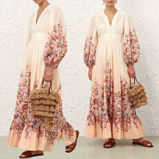 2026度假泳衣新款AWAKEN棉质花卉图案飘逸风格连衣裙