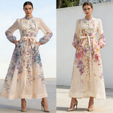 批发2026澳洲度假风新款定位花钉钻花样纽扣长款大<b class='q'>裙</b>摆连衣<b class='q'>裙</b>两件套