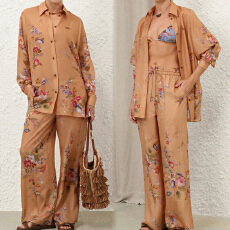 批发澳洲2026度假系列新款PATIENC<b class='q'>缎面</b>宽松版上衣系带束腰长裤套装