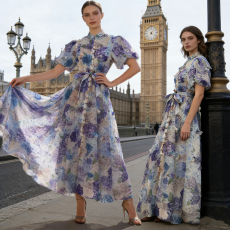 批发新<b class='q'>款</b>宫廷风<b class='q'>走</b><b class='q'>秀</b>设计重工立体花朵泡泡袖连衣裙+印花吊带7色