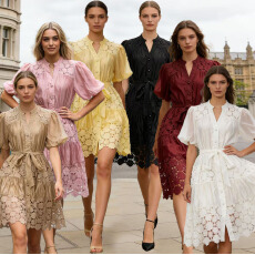 批发新款法式浪漫风重工v领蕾丝连衣裙女夏泡泡袖收腰裙 5色新增色