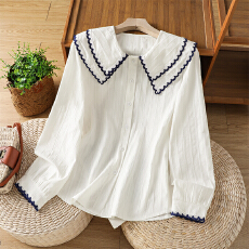 批发实拍 春秋新款双层娃娃领女长袖设计感小众甜美衬衣气质上衣衬衫