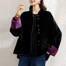 批发新中式双面穿<b class='q'>丝绒</b>外套女2026年秋新款气质外搭大码女装上衣