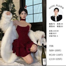 批发灰尘邓邓圣诞奇妙夜设计师款小众满天星气质连衣裙 荷叶边裙