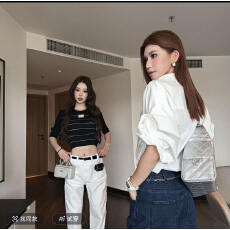 婉君时尚女编辑巴黎家2025ss100棉固定中袖衬衫 LWJ25B2C1813