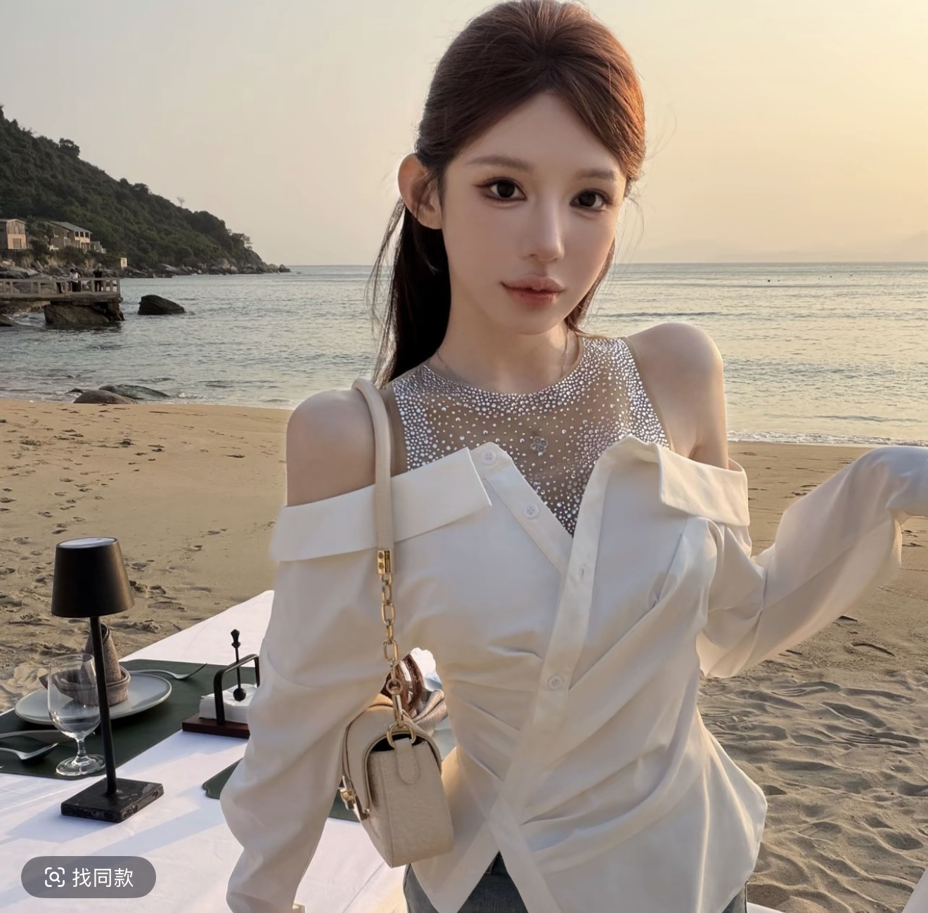 핑크색 丨 아름 답 고 요염하다 여성 주님 디자인 센스 페이크 레이어드 무거운 작업 핫픽스 셔츠 맨위 여성