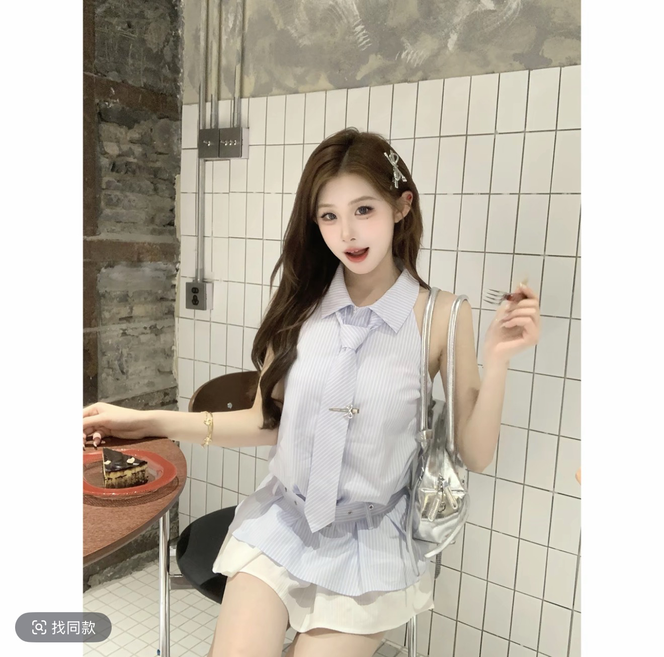 마 지 마 지 mochi 여름 바다 소금 여름 일본과 한국 셔츠 스타일 민소매 스트라이프 페이크 레이어드 점프 슈트