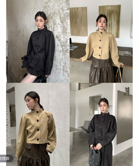 ywyw26f w 가을 새로운 스탠드 칼라 삽입 어깨 소매 작은 키 슬림해 보이는 다용도 쇼트 스타일 재킷 7531