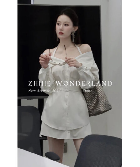 달빛 필기 오리지널 럭셔리 센스 행침 목 오프숄더 레이스업 허리 수축 셔츠