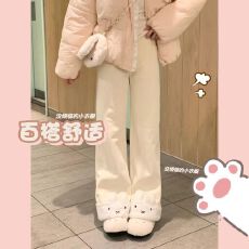 批发2026日系可爱软妹卷边裤子灯芯绒拼接加绒加厚宽松秋冬直筒长裤女