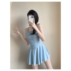 批发재고있음游泳衣女裙式连体性感吊带少女小胸聚拢温泉日系小清新