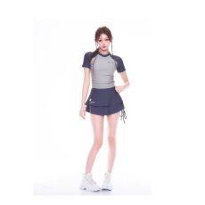 批发재고있음运动分体长袖防晒两件套保守遮肉显瘦小胸聚拢温泉泳装