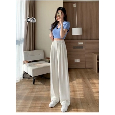 批发冰丝阔腿裤<b class='q'>女</b>夏季薄款高腰宽松垂感直筒雪纺小个子凉凉拖地西装裤