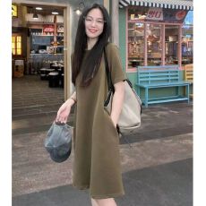 批发胖mm200j斤短袖t恤裙<b class='q'>女装</b>2025年夏装宽松中长款大码遮肚连衣裙子