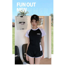批发2025新款分体泳衣女泡温泉保守遮肚显瘦大码学生初中生游泳馆专用