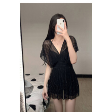 批发连体泳衣女士泡温泉性感显瘦遮肚挂脖女士网红韩国ins风高级感