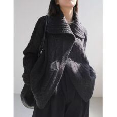 批发韩系好质量剪标<b class='q'>女装</b>品牌原外贸~法式气质大翻领毛衣外套女潮