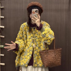 批发花朵提花长袖宽松毛衣开衫秋冬新款穿搭田园风森系复古时髦<b class='q'>外套</b>女