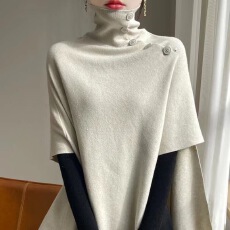 批发慵懒贵气宽松外搭不规则<b class='q'>针织</b>披肩时髦高领斗篷上衣毛衣<b class='q'>罩衫</b>上衣