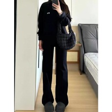 批发窄版直筒<b class='q'>牛仔裤</b>女高街小个子纯色黑色高腰<b class='q'>弹力</b>显瘦阔腿烟管裤子潮