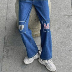 批发已出货 刺绣<b class='q'>牛仔裤</b>女新款韩版高腰显瘦宽松学生百搭直筒阔腿长裤