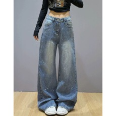 批发已出货 ins潮通勤个性爆款带钻<b class='q'>镶钻</b><b class='q'>牛仔裤</b>女春秋款显瘦时尚拖地