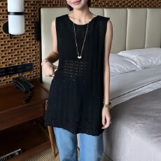 批发已出货  气质白色镂空<b class='q'>针织衫</b>夏季新款高级感<b class='q'>中长款</b>背心上衣