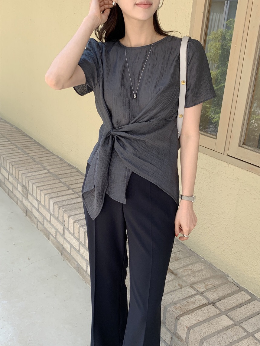 있음 선적 한국 chic 한국 스타일 레이스업 불규칙 풀오버 셔츠