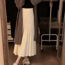 批发已出货 韩国chic秋冬垂感长裙针织女百褶气质中长款A<b class='q'>半身裙</b>字松紧