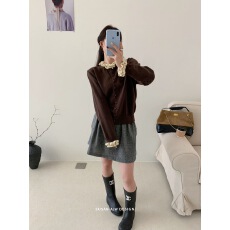 批发新款木耳边领长袖羊毛<b class='q'>针织</b><b class='q'>开衫</b><b class='q'>女</b>百搭显瘦别致毛衣外套上衣潮