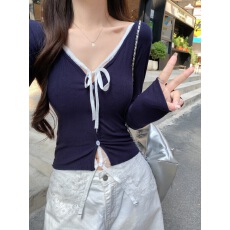 批发小个子春秋新款上衣设计感蕾丝拼接长袖T恤内搭<b class='q'>假两件</b>