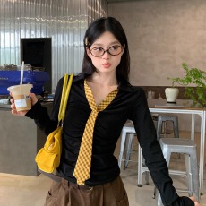 批发新款外穿学院风设计感小众长袖Polo领<b class='q'>T</b><b class='q'>恤</b>内搭秋季修身显瘦上衣