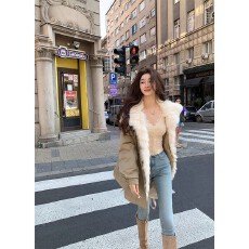 批发ACHI大也池100%狐狸毛90鸭绒派克<b class='q'>羽绒服</b>女<b class='q'>中长款</b>系带环保皮草外套