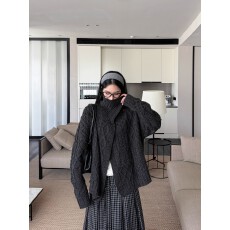 批发<b class='q'>夏</b>蓝汐雨SMBL RAIN碳灰色加厚复古针织上衣开衫毛衣外套女秋冬