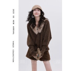 颖子定制心动序章慵懒风毛毛领针织开衫上衣女秋冬时髦毛衣潮