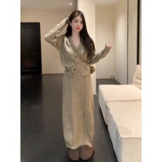 批发2026超火穿搭巨好看连衣裙一整套秋冬装小香风麻花毛衣开衫两件套