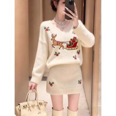 小个子新年氛围感毛衣套装女春季慵懒高级感针织衫半身裙两件套