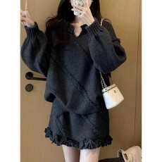 批发2025年慵懒风毛衣套装女深<b class='q'>冬</b>穿搭针织上衣半身裙两件套大码套装